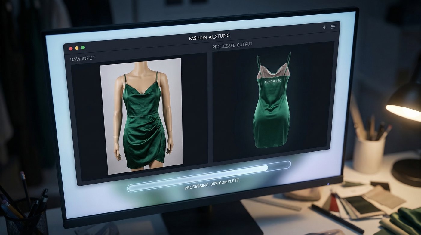 Transforming raw photos into professional invisible mannequin shots takes seconds with AI.