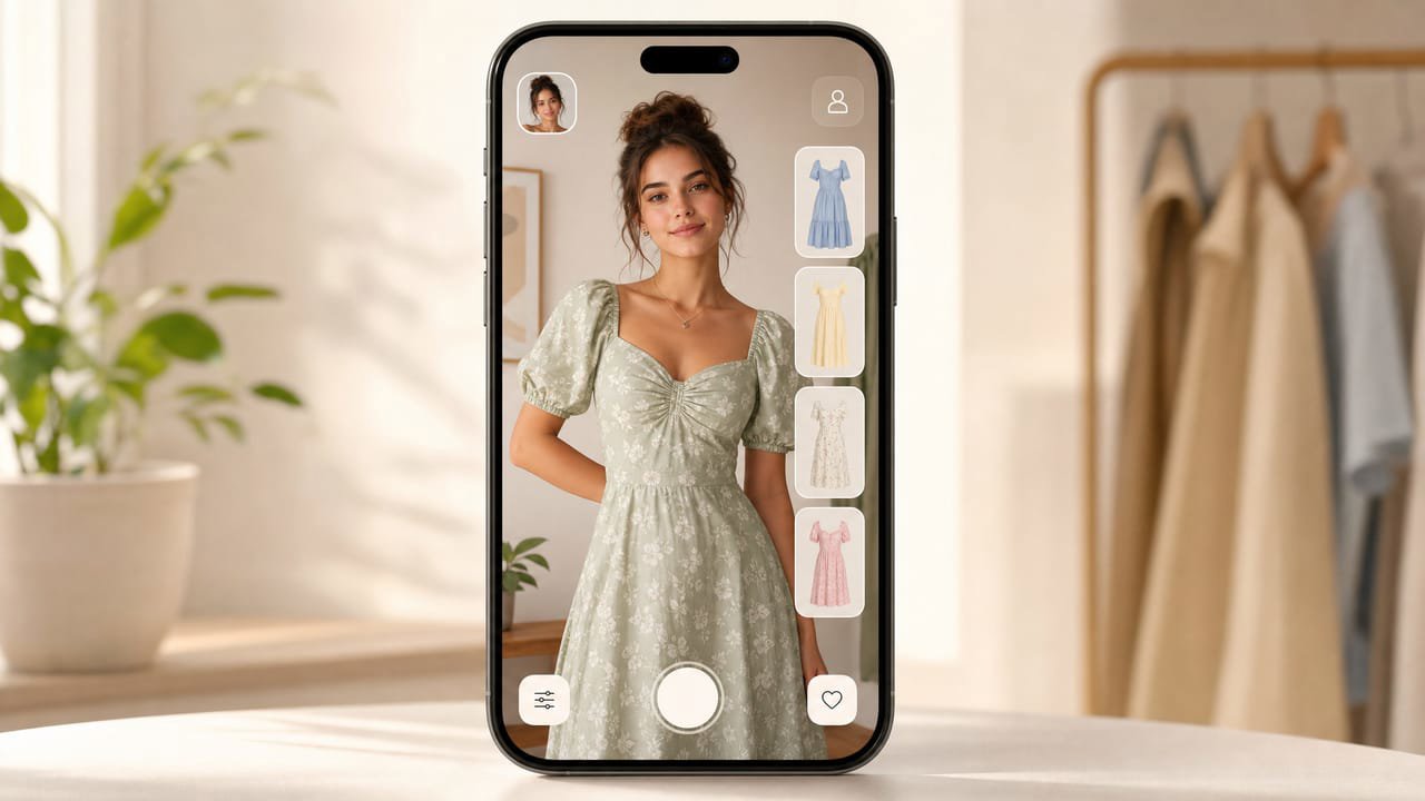 متسوق يستخدم تطبيق Farfetch لمعاينة سترة Off-White على نفسه عبر الواقع المعزز المباشر